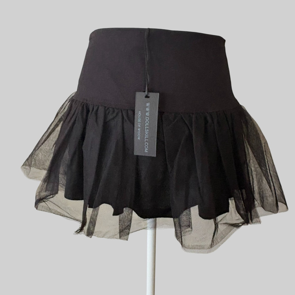 Dolls Kill Widow Black Lace Up Tulle Mini Skirt Small - Picture 4 of 8